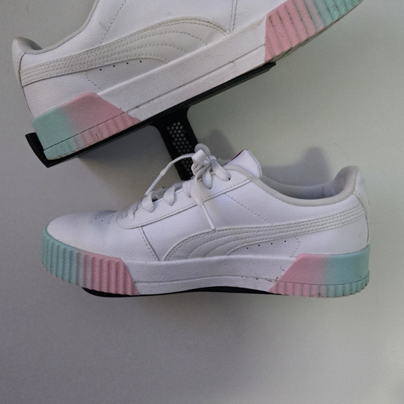Puma Shoes - Puma Women's White Sneakers with Pink and Green Accents